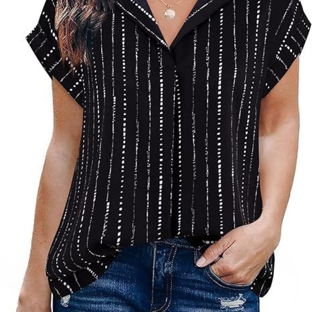 Summer Clothing Essentials Women - Damska koszula w paski z kołnierzykiem,
