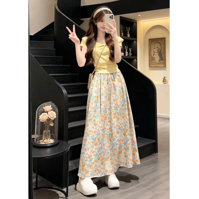 Summer Clothing For Japan - Japońsko-koreański damski słodki, dopasowany komplet: bluzka
