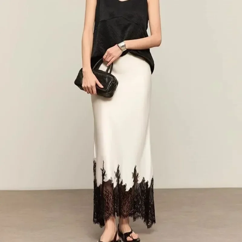 Summer Clothing Trends 2025 Women'S - Spódnica midi z koronkowym wykończeniem, elegancka,