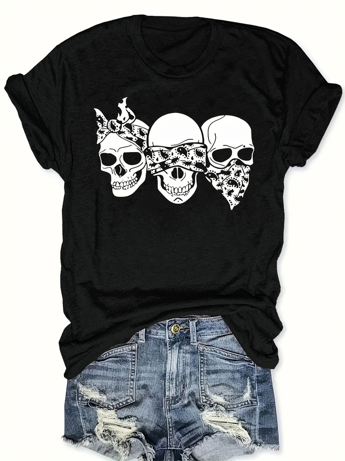 Summer Clothing Trends 2025 Women'S - Koszulka z motywem wesołej kreskówkowej czaszki,