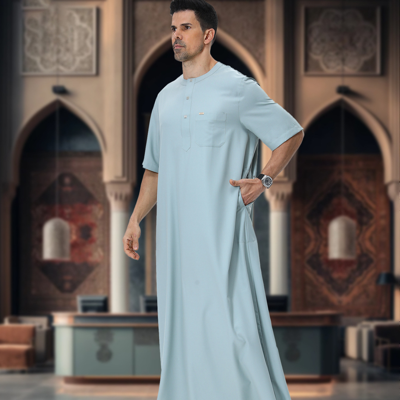 Summer Clothing Pakistan - Męskie muzułmańskie abaje, kaftany, dżellaby, krótkie