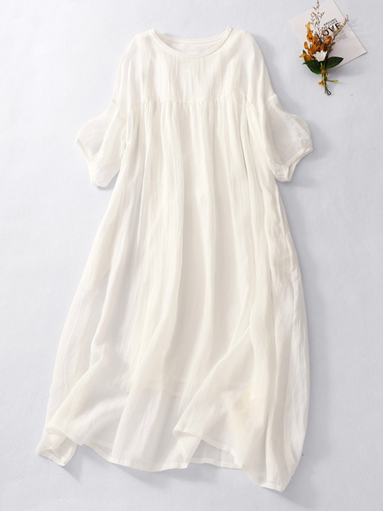 Summer Upf Clothing - Elegancka biała sukienka z konopi damska