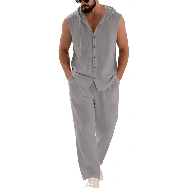 Męski lniany komplet casualowy – Summer Clothing Usa recenzja i cena